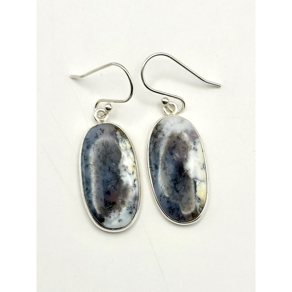 Dendritic Agate Sterling Silver Dangle‎ Handmade Earrings